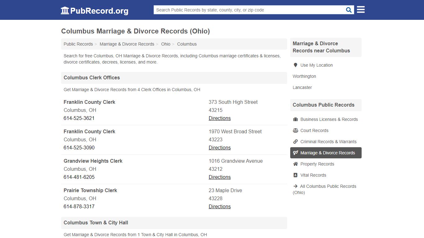 Columbus Marriage & Divorce Records (Ohio) - PubRecord.org