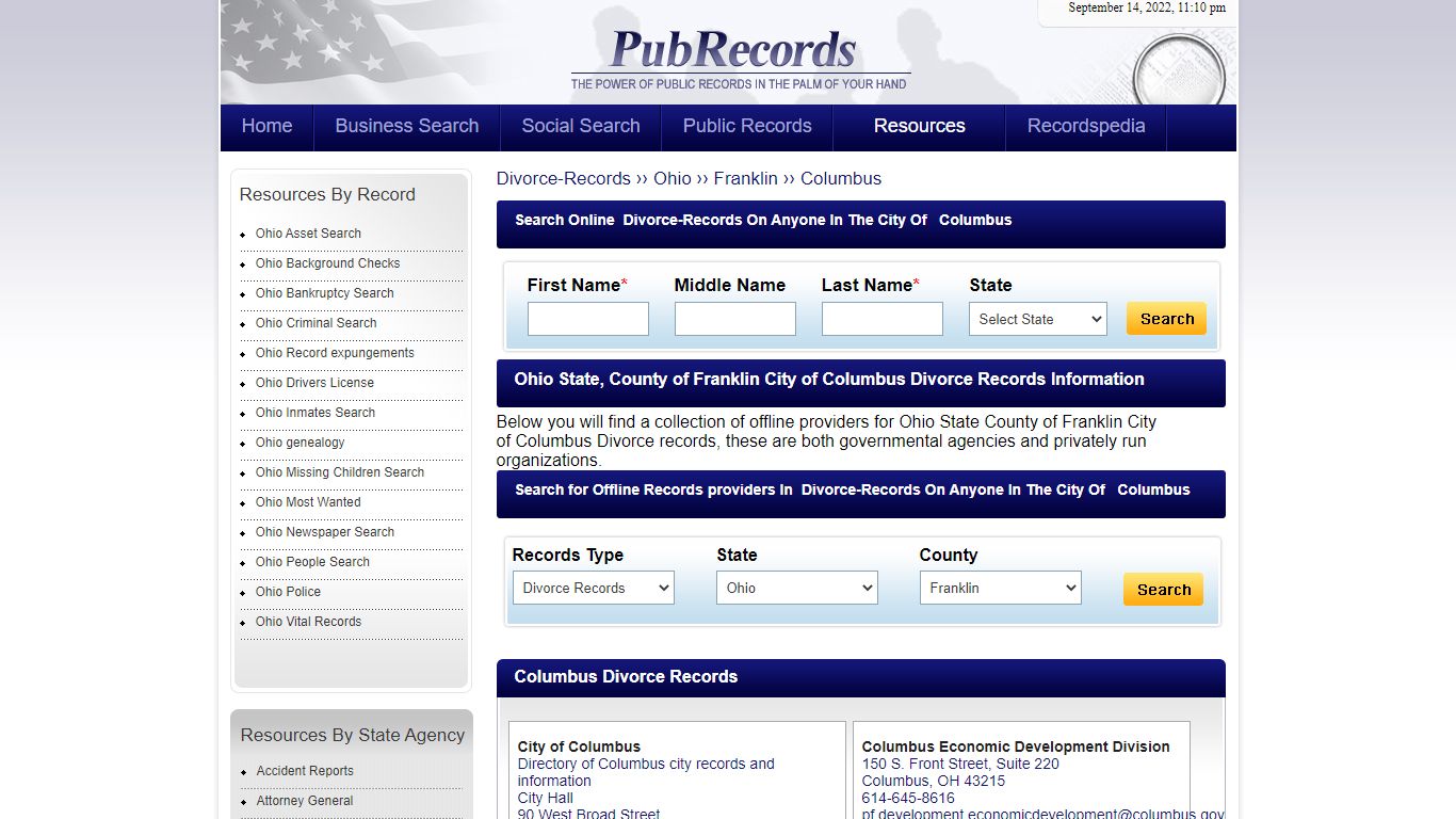 Columbus, Franklin County, Ohio Divorce Records